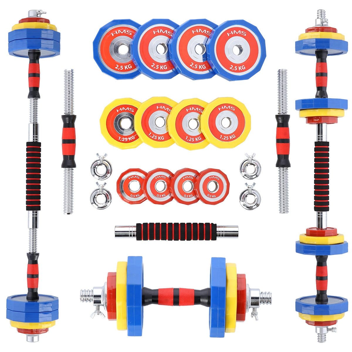 Halterset en Barbell in koffer 20 kg HMS