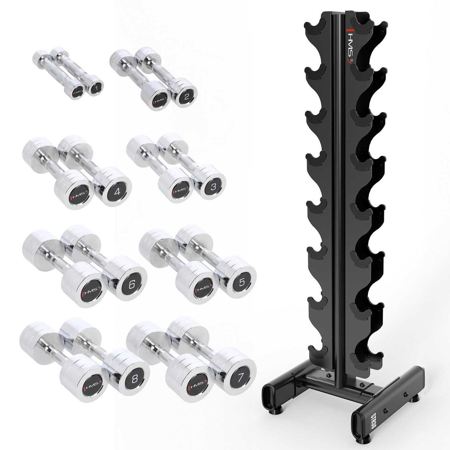 Set Chrome Dumbbells CHD 2 x 1 - 8 KG + Rack HMS - Next Balance